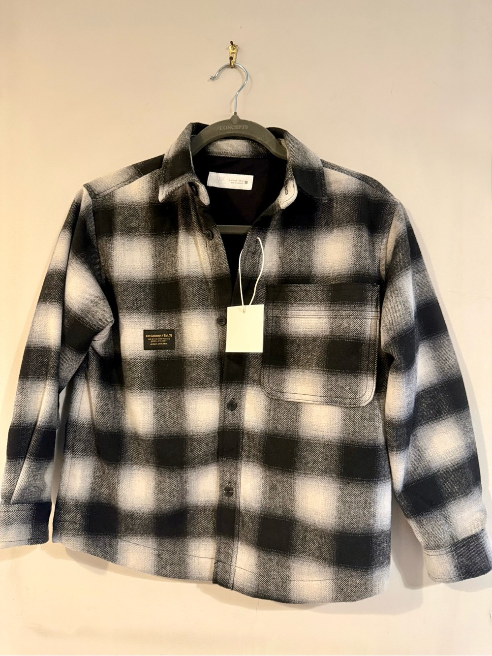 Zara NWT Boys Plaid Padded Overshirt/Jacket Black & White, Size 9/10